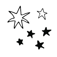 Doodle of black and white stars. Vector isolated elements for design. Christmas illustration.