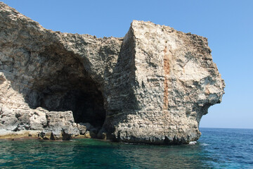blue cave on Malta island with beautiful blue sea