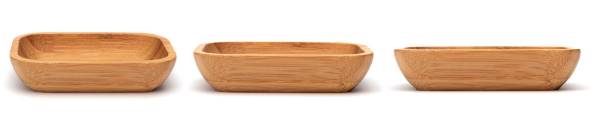 Rectangle wooden empty bowl isolated on white background.