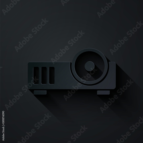 Paper Cut Presentation Movie Film Media Projector Icon Isolated On Black Background Paper Art Style Vector Wall Mural Vector V