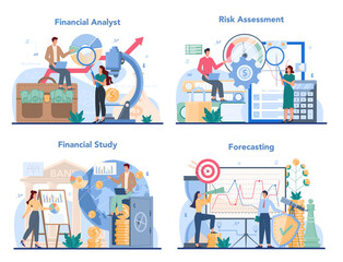 Financial analyst or consultant set. Business character making