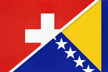 Switzerland and Bosnia and Herzegovina, symbol of national flags from textile. Championship between two countries.