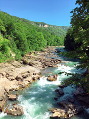 Belaya river near the bridge to the waterfalls Rufabgo, Adygea