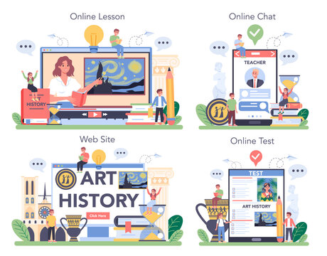 History Of Art Online Service Or Platform Set. Teacher Tell Kids About