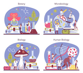 Biology science concept set. Scientist make laboratory analysis