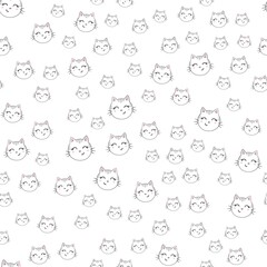 Seamless vector pattern with cats. Smiling cute cats background.