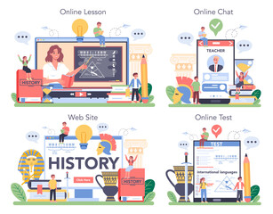 History online service or platform set. History school subject. Idea
