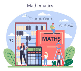 Math school subject. Learning mathematics, idea of education