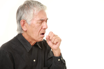senior Japanese man coughing