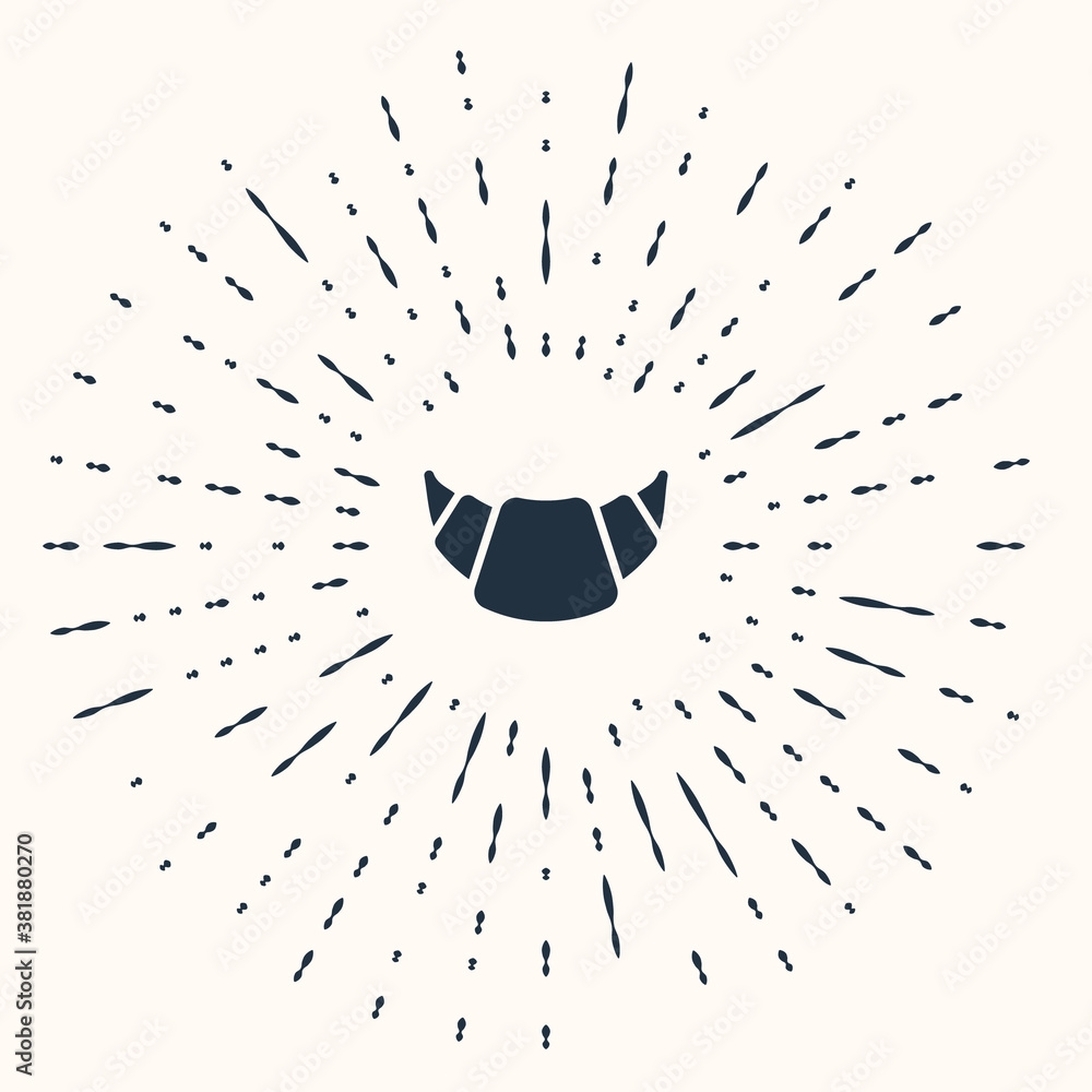 Poster grey croissant icon isolated on beige background. abstract circle random dots. vector.