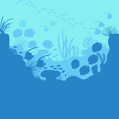 Cartoon Underwater Blue Ocean Background Scene . Vector