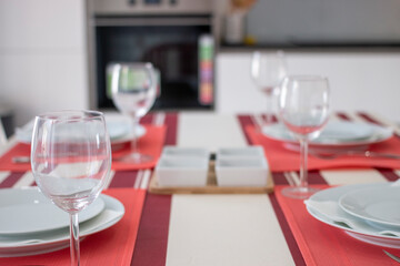 Table set on the kitchen