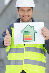 professional constructor presenting clipboard an electricity chart