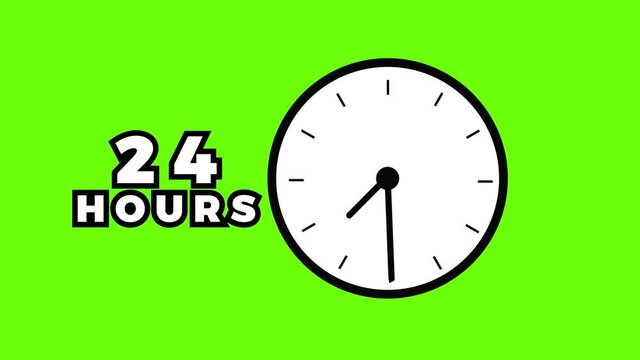 The clock rotates fast for 24 hours, green screen concept