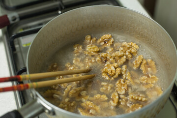 bunch of nutrient fresh walnuts without shell.
