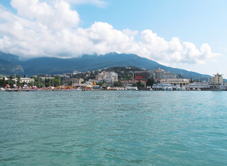 Fototapeta premium Crimea, Yalta, July, 2018: view of Yalta from the sea