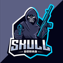Skull squad with gun mascot esport logo