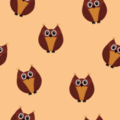 seamless pattern with colorful owls on an orange background