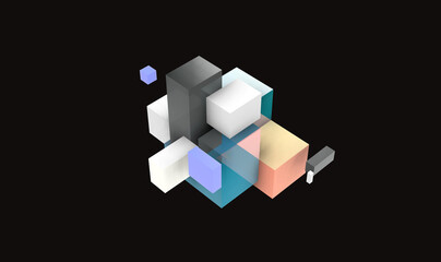 Abstract geometric composition on a black background, 3D