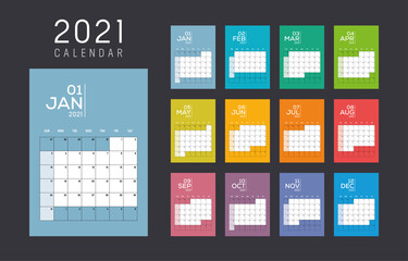 2021 monthly colorful calendar