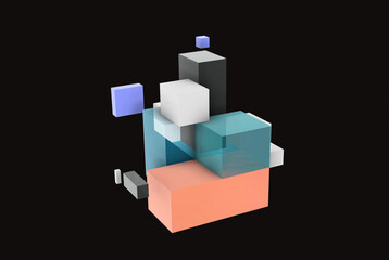 Abstract geometric composition on a black background, 3D