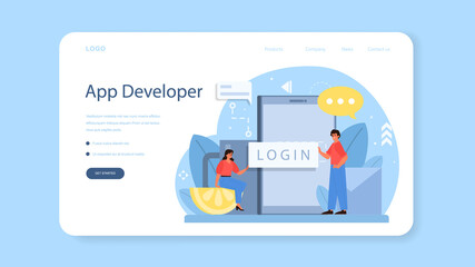 Mobile app development web banner or landing page. Modern