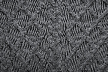 Knitted wool background. Grey texture knitted wool sweater