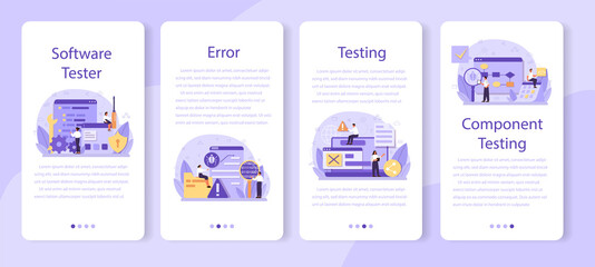 Testing software mobile application banner set. Application or website