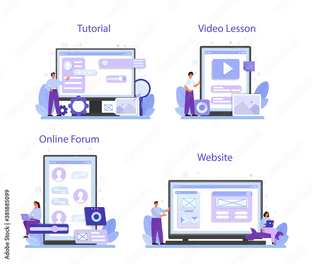 Aufkleber ux ui designer online service or platform set. app interface improvement