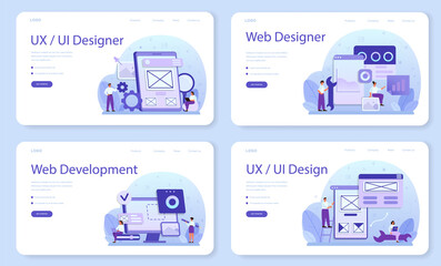 UX UI designer web banner or landing page set. App interface