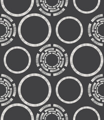 Seamless pattern with abstract structure of graphic round elements on dark background. Vector illustration for print. - obrazy, fototapety, plakaty