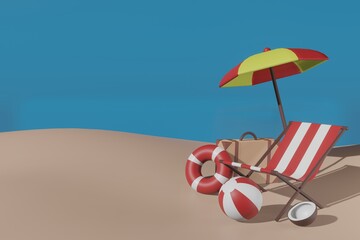 Background with copyscape of the summer beach holiday stuff-luggage in 3d illustration rendering