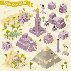 Egyptian map builder isometric set with ancient architecture and culture elements