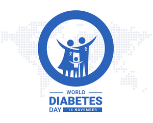 World diabetes day with blue family father, mother and son in circle ring on dot globe texture background vector design