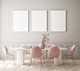 mock up poster frame in modern interior background, living room, Scandinavian style, 3D render, 3D illustration