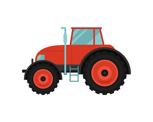 Tractor. Vector illustration of a red tractor in a flat style isolated on white background. Heavy agricultural machinery for field work