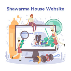 Shawarma street food online service or platform. Chef cooking