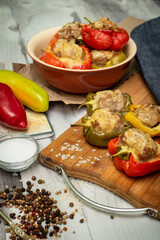 Baked stuffed bell pepper stuffed with minced meat, onions, rice