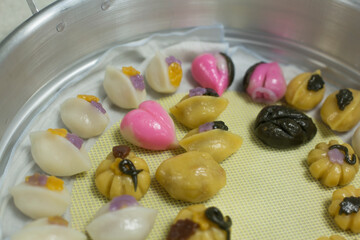 Korean traditional food various shapes of half moon shaped rice cake.