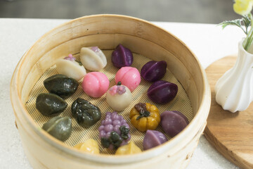 Korean traditional food various shapes of half moon shaped rice cake.