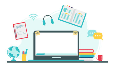 Online education concept. Icons for education, online education, online learning infographics design, web elements, Vector illustration in flat style.