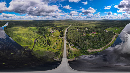 Aerial landscape view from Tanhua , Savukoski Lapland Finland.