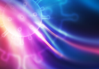 Blank abstract background on the theme of the COVID-19 coronavirus pandemic. Neon hologram of a virus model.