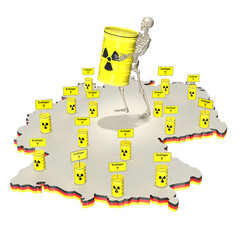 3d Atommüll Deutschland mit Skelett und Endlager, freigestellt © i-picture