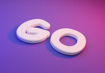 3d go letter font render 3d rendering neon light on purple background geometric graphic, Concept idea The goal design illustration