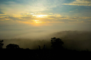 Fototapeta na wymiar Natural background with misty morning