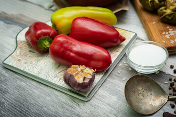 Salt, pepper and garlic. Ingredients.