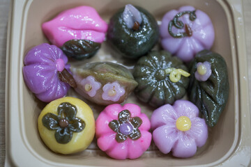 Korean traditional food various shapes of half moon shaped rice cake.