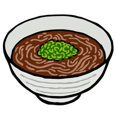 Illustration of Kake Soba: Illustration like woodblock print