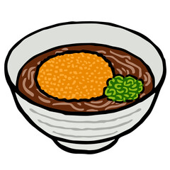 Illustration of Korokke Soba: Illustration like woodblock print